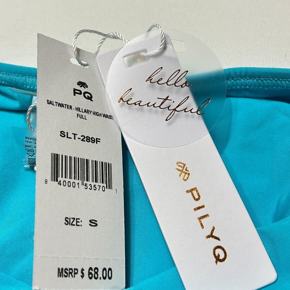 PilyQ PQ Saltwater Hillary Hi Waist Full Blue Swimwear Bikini Bottom Size S NWT - Picture 3 of 10